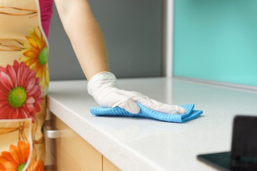 Local office cleaning team working in a West London business space