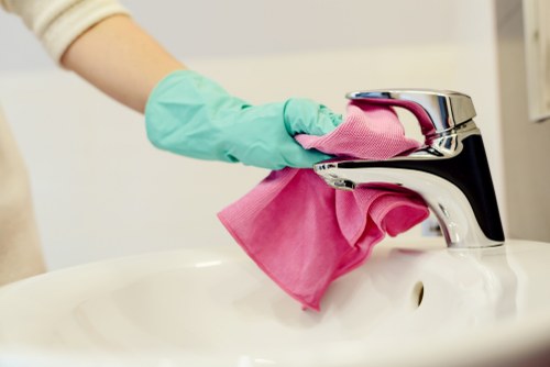 Clean and tidy workplace interior maintained by local cleaners