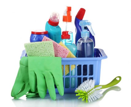 Commercial cleaner maintaining a busy workplace kitchen and washroom area